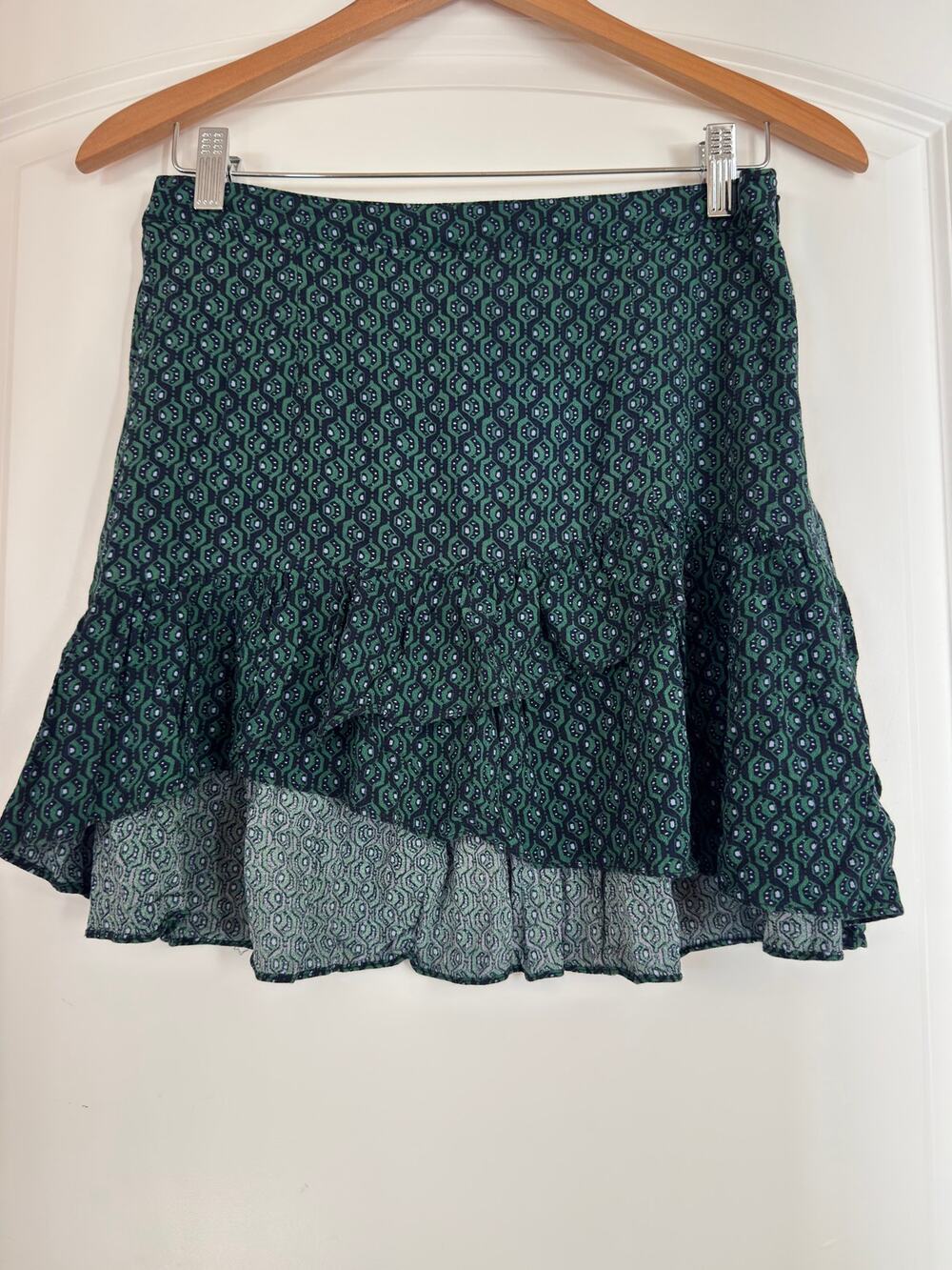 Free People Nadia Ruffled Geometric Print Ruffle Mini Skirt Boho- 4